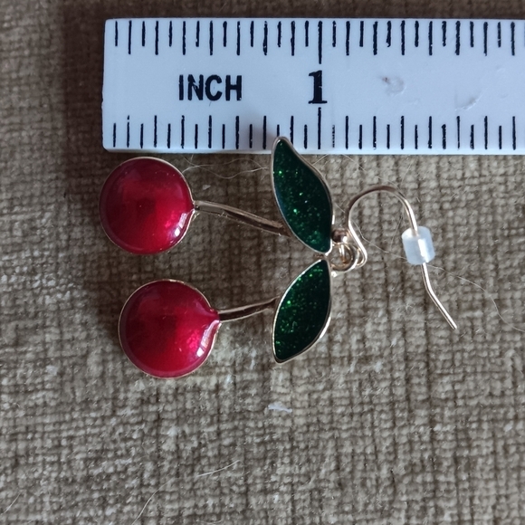 Cherry Drop Gold Tone Earrings - Picture 3 of 3
